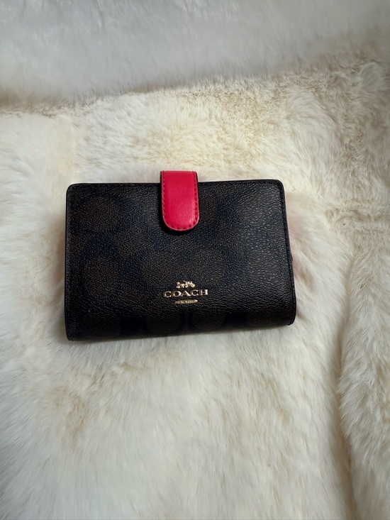 Coach Handbags - Coach Black Signature Compact Wallet with Pink Snap Tab